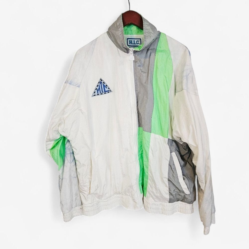 Vintage H.I.C. Color Block Tie Dye Zip Up Nylon Tennis Pro Windbreaker Jacket L